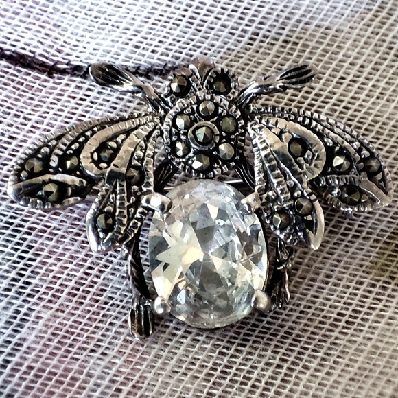 Bee Sterling 925 Signed Clear Cubic Zirconia Brooch Pendant Bug Insect Fly - Picture 11 of 14